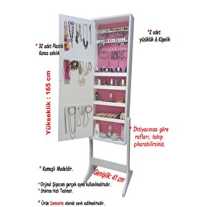 Number One -yk- Demonte Ayaklı Aynalı Takı Dolabı Hediyelik Çok Amaçlı G-beyaz K-pembe