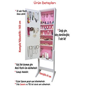 Yıldız -yk- Demonte Ayaklı Aynalı Takı Dolabı Hediyelik Çok Amaçlı G-beyaz K-pembe