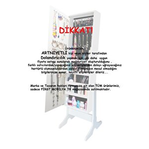 - Number One - Demonte - Çok Amaçlı - Ayaklı - Aynalı Hediyelik Takı Dolabı - Beyaz
