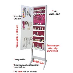 Number One -yk- Demonte Ayaklı Aynalı Takı Dolabı Hediyelik Çok Amaçlı G-beyaz K-fuşya