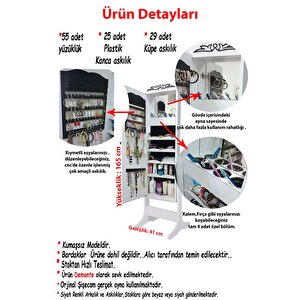 Yakut - Demonte - Çok Amaçlı - Ayaklı - Aynalı Hediyelik Takı Dolabı - Beyaz