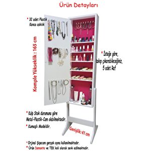 Yıldız -yk- Demonte Ayaklı Aynalı Takı Dolabı Hediyelik Çok Amaçlı G-beyaz K-fuşya