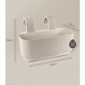 Krs-249 Plastik Pera Askılı Balkon Saksı 3.2 Lt Krem 5 Adet