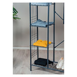 ̇ Elite 5 Raflı Siyah Metal Elbise Askılık Portmanto Ayaklı Konfeksiyon Askılık