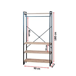 Uyan Ev Ürünleri̇ 4 Raflı Gardırop Metal Gövdeli 4 Ahşap Raflı Elbise Askılı Ayakkabılık Portmanto