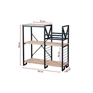 Uyan Ev Ürünleri̇ Plaklık Stand Dekoratif Metal Gövdeli Ahşap Raflı Pikap Gramafon Plak Düzenleyici