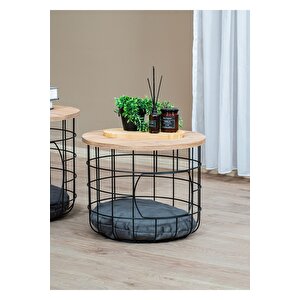 Uyan Ev Ürünleri̇ 2 Li Kedi Yuvalı Sepet Sehpa Metal Gövde Ahşap Tabla Minderli Orta Sehpa