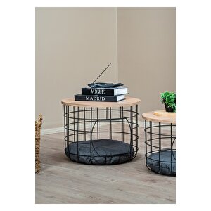 Uyan Ev Ürünleri̇ 2 Li Kedi Yuvalı Sepet Sehpa Metal Gövde Ahşap Tabla Minderli Orta Sehpa