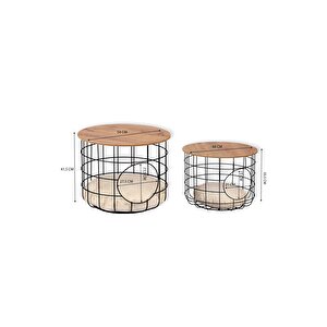 Uyan Ev Ürünleri̇ 2 Li Kedi Yuvalı Sepet Sehpa Metal Gövde Ahşap Tabla Minderli Orta Sehpa