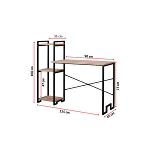 Uyan Ev Ürünleri̇ Raflı Çalışma Masası Metal Gövde Ahşap Raflı Dekoratif Çok Amaçlı Bilgisayar Masası