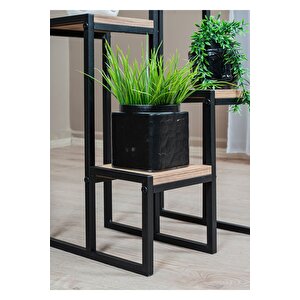 Uyan Ev Ürünleri̇ Garden 4 Raflı Saksılık Metal Ayaklı Ahşap Raflı Dekoratif Saksı Standı