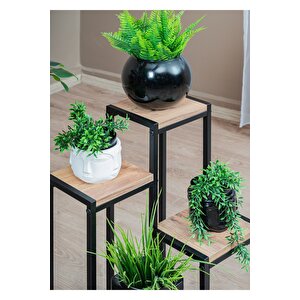 Uyan Ev Ürünleri̇ Garden 4 Raflı Saksılık Metal Ayaklı Ahşap Raflı Dekoratif Saksı Standı