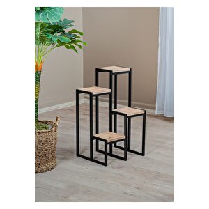 Uyan Ev Ürünleri̇ Garden 4 Raflı Saksılık Metal Ayaklı Ahşap Raflı Dekoratif Saksı Standı