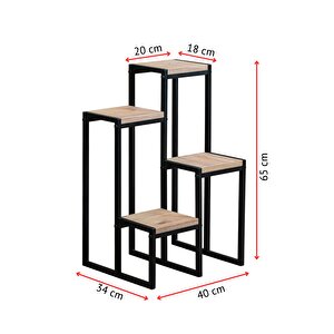 Uyan Ev Ürünleri̇ Garden 4 Raflı Saksılık Metal Ayaklı Ahşap Raflı Dekoratif Saksı Standı