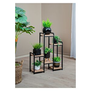 ̇ Garden 6 Raflı Saksılık Matal Ayaklı Ahşap Raflı Dekoratif Saksı Standı