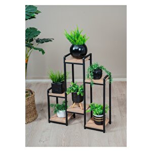 ̇ Garden 6 Raflı Saksılık Matal Ayaklı Ahşap Raflı Dekoratif Saksı Standı