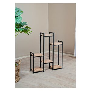 Uyan Ev Ürünleri̇ Garden 6 Raflı Saksılık Matal Ayaklı Ahşap Raflı Dekoratif Saksı Standı