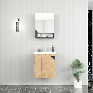 Divino Alvis 55 Cm Lavabolu Banyo Dolabı – Safirmeşe Kapaklı, Antrasit Gövdeli Takım Antrasit-Safirmeşe