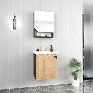 Divino Alvis 55 Cm Lavabolu Banyo Dolabı – Safirmeşe Kapaklı, Antrasit Gövdeli Takım Antrasit-Safirmeşe