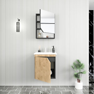 Divino Alvis 55 Cm Lavabolu Banyo Dolabı – Safirmeşe Kapaklı, Antrasit Gövdeli Takım Antrasit-Safirmeşe