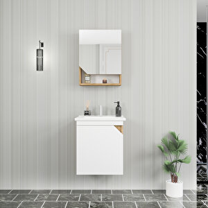 Divino Alvis 55 Cm Lavabolu Banyo Dolabı – Beyaz Kapaklı, Safirmeşe Gövdeli Takım Safirmeşe-Beyaz
