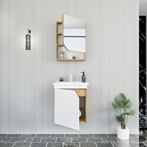 Divino Alvis 55 Cm Lavabolu Banyo Dolabı – Beyaz Kapaklı, Safirmeşe Gövdeli Takım Safirmeşe-Beyaz