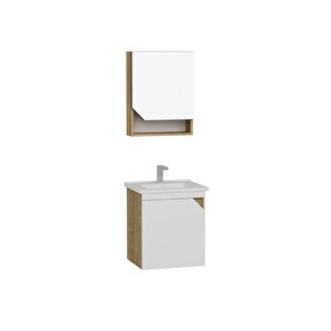 Arnetti Divino Alvis 55 Cm Lavabolu Banyo Dolabı – Beyaz Kapaklı, Safirmeşe Gövdeli Takım