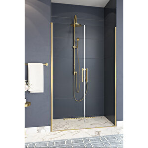 Mono Temperli 6 Mm Boy Menteşeli Ön Cephe Duşakabin Altın Profil Şeffaf Cam 127 cm