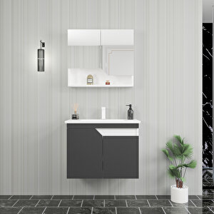 Divino Alvis 80 Cm Lavabolu Banyo Dolabı – Antrasit Kapaklı, Beyaz Gövdeli Takım Antrasit Beyaz
