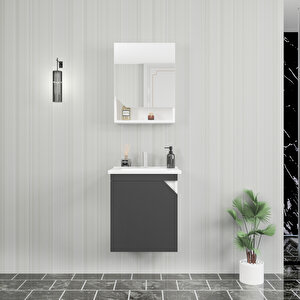Divino Alvis 55 Cm Lavabolu Banyo Dolabı – Antrasit Kapaklı, Beyaz Gövdeli Takım Antrasit Beyaz