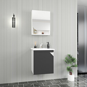 Divino Alvis 55 Cm Lavabolu Banyo Dolabı – Antrasit Kapaklı, Beyaz Gövdeli Takım Antrasit Beyaz