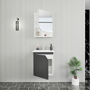 Divino Alvis 55 Cm Lavabolu Banyo Dolabı – Antrasit Kapaklı, Beyaz Gövdeli Takım Antrasit Beyaz