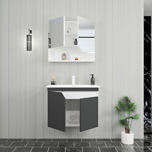 Divino Alvis 65 Cm Lavabolu Banyo Dolabı – Antrasit Kapaklı, Beyaz Gövdeli Takım Antrasit Beyaz