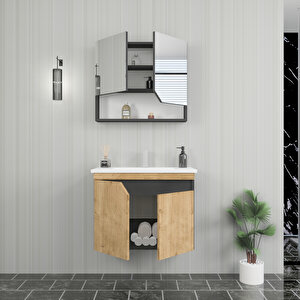 Divino Alvis 100 Cm Lavabolu Banyo Dolabı – Safirmeşe Kapaklı, Antrasit Gövdeli Takım Antrasit-Safirmeşe