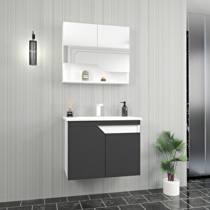 Divino Alvis 100 Cm Lavabolu Banyo Dolabı – Antrasit Kapaklı, Beyaz Gövdeli Takım Antrasit Beyaz