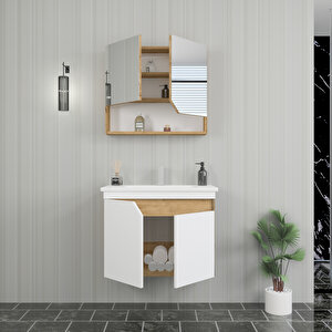 Divino Alvis 100 Cm Lavabolu Banyo Dolabı – Beyaz Kapaklı, Safirmeşe Gövdeli Takım Safirmeşe-Beyaz
