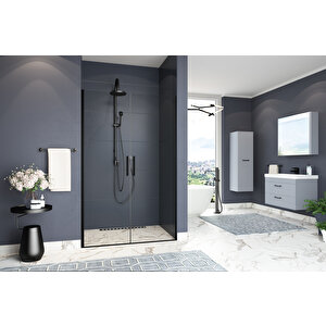 Mono Temperli 6 Mm Boy Menteşeli Ön Cephe Duşakabin Siyah Profil Şeffaf Cam 126 cm