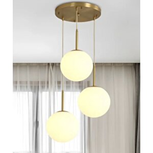 Modern Signora Fikrush Camlı Sarkıt Avize Üçlü Beyaz Glop Cam Eskitme Gold