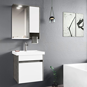 Aydos 55 Cm Retro Gümüş/beyaz Banyo Dolabı Takımı