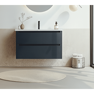 Messina 85 Cm Mat Antrasit Banyo Dolabı Alt Modül Ve Lavabo