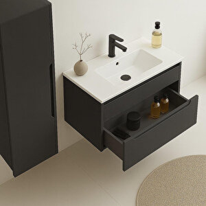 Messina 85 Cm Mat Antrasit Banyo Dolabı Alt Modül Ve Lavabo