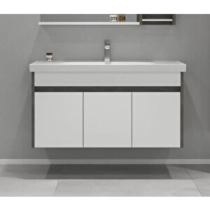 Aydos 100 Cm Retro Gümüş/beyaz Banyo Dolabı Alt Modül + Lavabo
