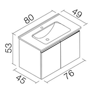 Terme 80 Cm Siyah Banyo Dolabı Alt Modül Ve Lavabo