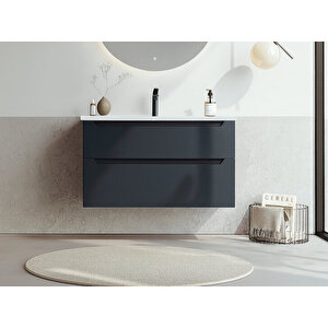 Messina 100 Cm Mat Antrasit Banyo Dolabı Alt Modül Ve Lavabo