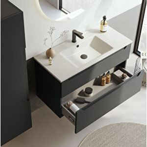 Messina 100 Cm Mat Antrasit Banyo Dolabı Alt Modül Ve Lavabo