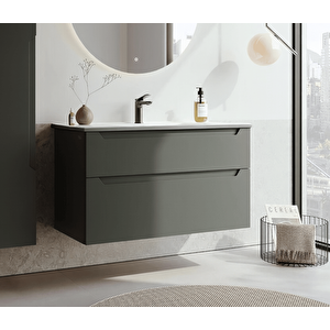 Messina 100 Cm Mat Antrasit Banyo Dolabı Alt Modül Ve Lavabo