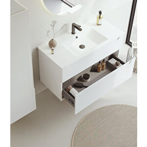 Messina 100 Cm Mat Beyaz Banyo Dolabı Alt Modül Ve Lavabo