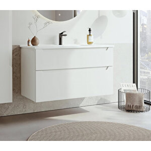 Messina 100 Cm Mat Beyaz Banyo Dolabı Alt Modül Ve Lavabo