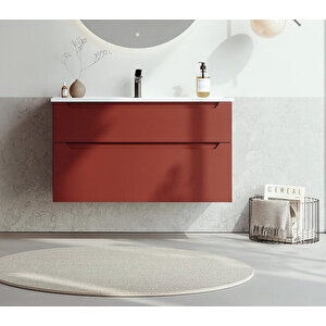 Messina 100 Cm Tuscan Kırmızı Banyo Dolabı Alt Modül Ve Lavabo