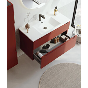 Messina 100 Cm Tuscan Kırmızı Banyo Dolabı Alt Modül Ve Lavabo